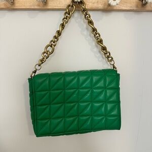 Green Quilted Shoulder Bag with Chain Strap